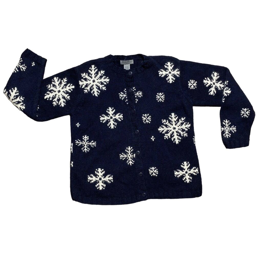 Vintage EDDIE BAUER Cardigan Sweater Size Small Blue Embroidered Fair Isle